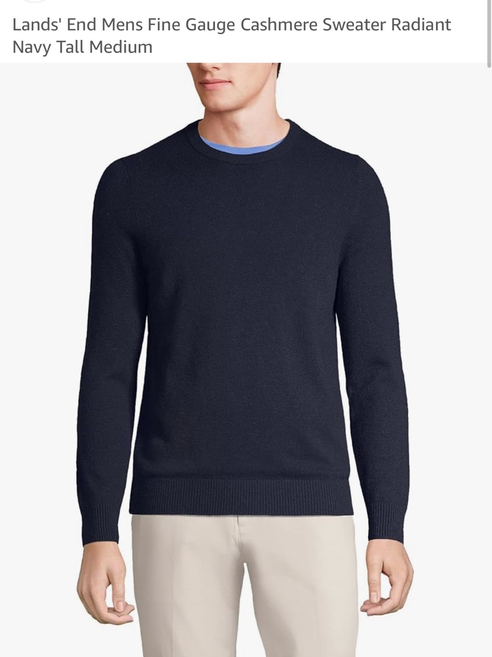 NWT Lands' End Navy Crewneck Cashmere Sweater - Medium Tall